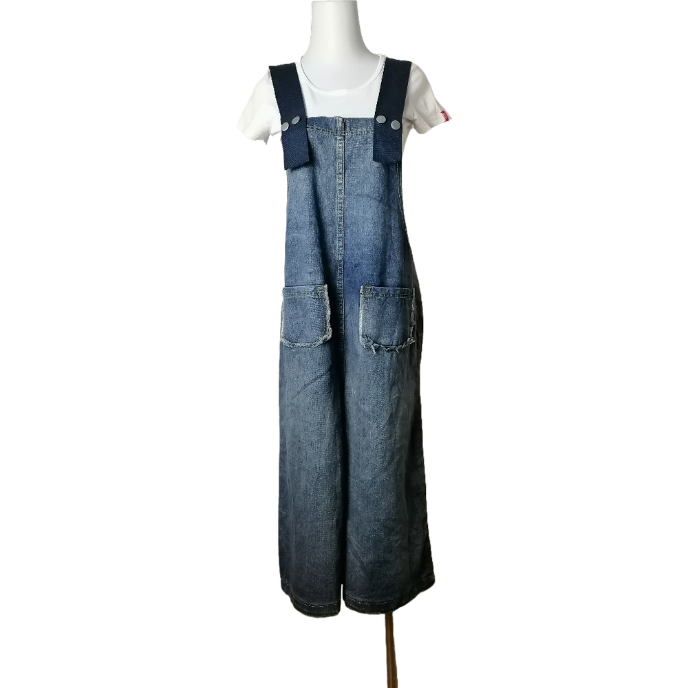 👖 L,extra wide leg wash denim overalls